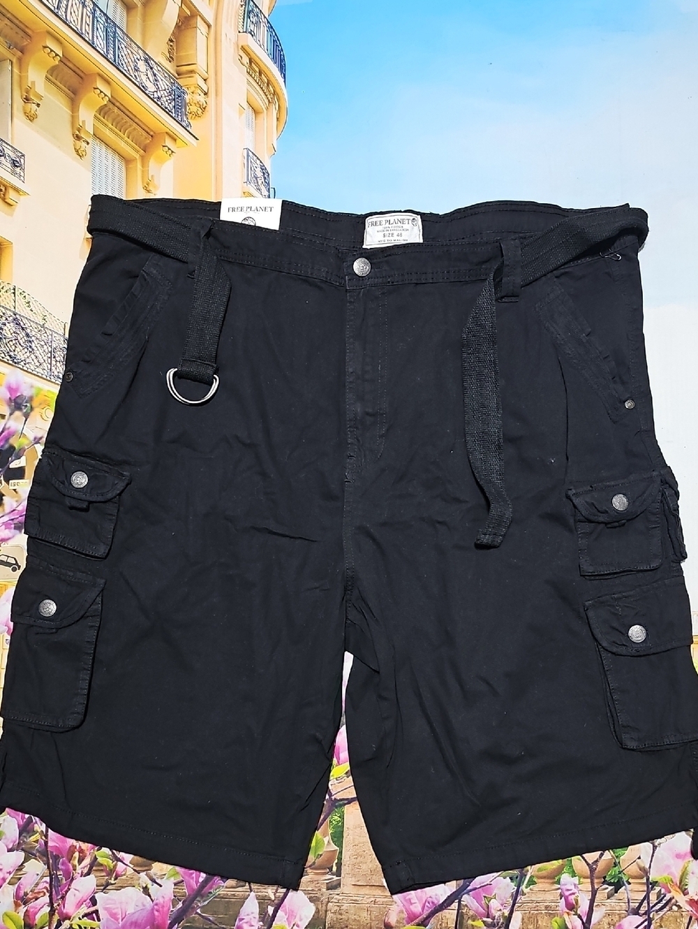 Free Planet Belted Black‎ Cargo Shorts Size 46 NWT